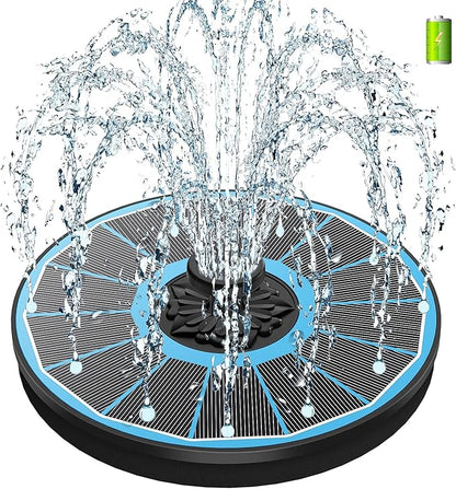 SZMP Solar Fountain for Bird Bath, Working On Cloudy Day Solar Water Fountain with 3.5W Glass Solar Panel 2000mAh Battery 4 Fixer 7 Nozzles Solar Fountain Pump(Blue Solar Panel)