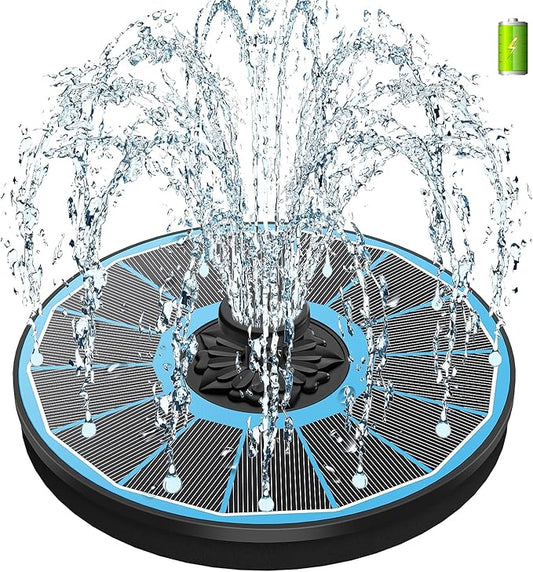 SZMP Solar Fountain for Bird Bath, Working On Cloudy Day Solar Water Fountain with 3.5W Glass Solar Panel 2000mAh Battery 4 Fixer 7 Nozzles Solar Fountain Pump(Blue Solar Panel)