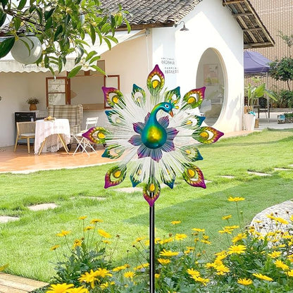 45" Peacock Garden Wind Spinners for Yard and Garden, Solar Metal Clearance Windmill Kinetic Wind Spinner Outdoor Decor, Wind Sculpture Yard Art Decorations for Patio & Lawn