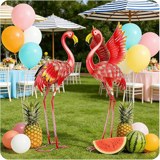 Extra-Large Flamingo Statue, 36.5" Handmade Metal Flamingo Yard Decor with Ground Stakes, Unique Outdoor Lawn Ornaments for Garden Patio, Vintage Pink Sculpture Gift for Housewarming Party