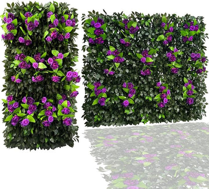 GLANT Expandable Fence Privacy Screen for Balcony Patio Outdoor,Decorative Faux Ivy Fencing Panel,Artificial Hedges (Single Sided Leaves) (4, Branches -Purple Rose)