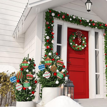 Shimeyao 6 Pcs 12 Inch Metal Christmas Garden Stakes Ugly Sweater Outdoor Plant Stakes Christmas Ball Yard Signs Xmas Outdoor Decor for Home Lawn Porch Holiday Front Backyard
