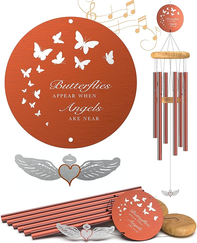 Sympathy Memorial Wind Chimes for Loss of Loved One - Large 26" Bronze Bereavement Gift for Outdoors, in Memory of Mother, Father, or Dog