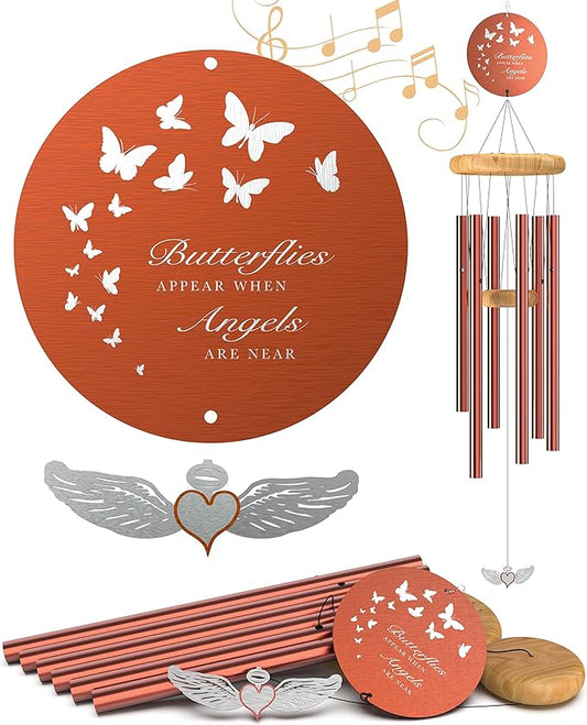 Sympathy Memorial Wind Chimes for Loss of Loved One - Large 26" Bronze Bereavement Gift for Outdoors, in Memory of Mother, Father, or Dog