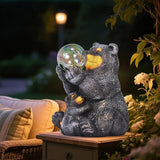 Solar Garden Statues Loving Bear Figurine with Ballon Lights for Outside, Yard Decorations Outdoor, Garden Decor Unique Birthday Housewarming Gifts for Mom, Women