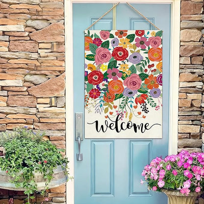 Baccessor Spring Summer Welcome Garden Flag Double Sided 12.5 x 18 Inch Burlap with Clip and Stopper,Floral Flowers Flag Seasonal Farmhouse Front Yard Lawn Outside Outdoor Decoration