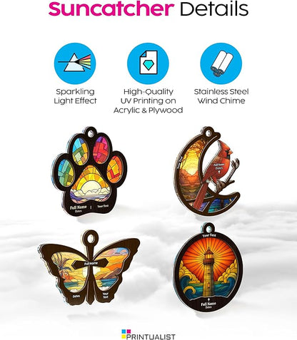 Personalized Sympathy Suncatcher Wind Chimes for Loss of Loved One, 17 Inches, Lighthouse - Add Custom Text - Metal Tubes and Suncatcher