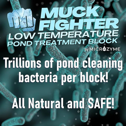 Muck Fighter Low Temperature Pond Treatment Block | Lasts 30 Days | Natural Pond Bacteria & Sludge Decomposing Enzymes | Water Clearing Odor Eliminating Microbes (1-Pack)