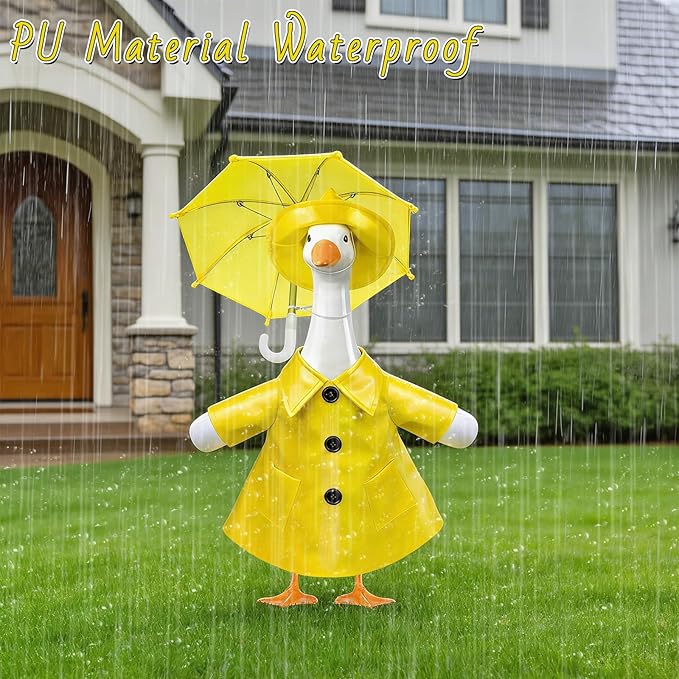 3 Pcs/Set Raincoat Porch Goose Outfits, Summer Lawn Goose Statue Raincoat Costume, Yard Goose Clothes Raincoats Umbrella Hat Outfit for 23" Statue Patio Garden Decoration Yellow