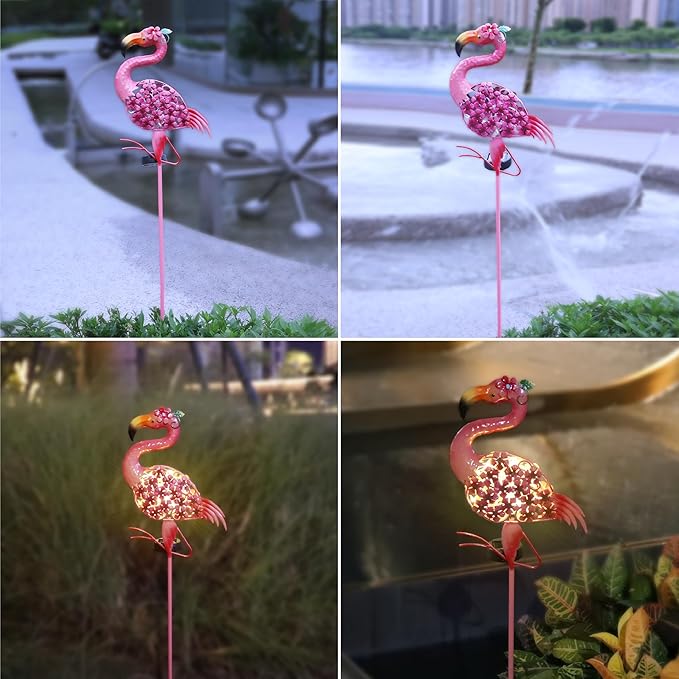 Flamingo Solar Garden Decor,Yard Art Decorations Outdoor Gifts for Women Mom Grandma,30 LED Waterproof Garden Decor for Outside Patio Lawn Balcony Backyard Decorations