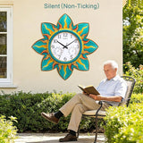 OCEST 24 Inch Outdoor Clock, Waterproof with Thermometer and Hygrometer Combo, Silent No-Ticking Outdoor Wall Clocks, Quartz Clock for Patio Garden Flame Petal