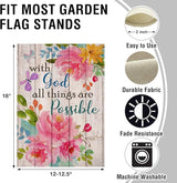 Artofy with God all Things are Possible Christian Home Decorative Garden Flag, Spring Summer Religious House Yard Outdoor Peony Flower, Inspirational Butterfly Outside Farmhouse Small Decor 12 x 18