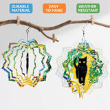8 Inch Sublimation Wind Spinner, 3D Aluminum Metal Wind Spinner with Hook, Indoor Yard Garden Hanging Decoration, Weather Resistant Rotating Spiral Ornament, Black Cat in Flowers