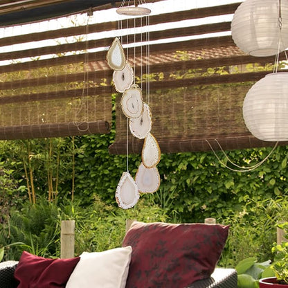 Cozy Tower Agate Wind Chimes for Outside Unique, Outdoor Home Garden Decor Geode Hanging Decorations, Natural Color