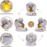 basen Solar Angel Garden Statue with Lighted Wishing Jar, Resin Outdoor Guardian Angel Figurine, Waterproof Lawn Yard Patio Decor, Memorial Sympathy Sculpture for Porch Backyard Gift