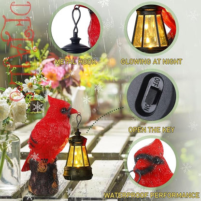 Suzile 2 Pcs Cardinal Gifts Red Cardinal Solar Light Cardinals Garden Decor Red Bird Figurine 6.3" Couple Cardinals Memorial Mothers Day Gifts Solar Light Statue for Memorial Balcony Yard Garden