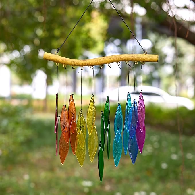 Colorful Glass Wind Chimes, 20 inches, Garden Decor for Patio and Home (Style 2)