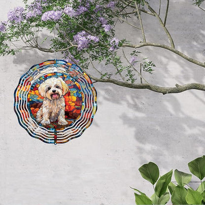 Maltese Dog Wind Spinner Pet Dog Memorial Gifts, Vibrant 3D Kinetic Aluminum Metal Yard Art, Loss of Dogs Sympathy Gifts, Hanging Outdoor Garden Decor, 8" Wind Sculptures for Patio, Porch (Maltese5)