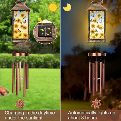 YHmall Sunflowers Wind Chimes for Outside, 37" Hanging Solar Windchimes Outdoors Memorial Gifts for Women Mom Grandma, Solar Lights Wind Chime for Garden Patio Outdoor Decor