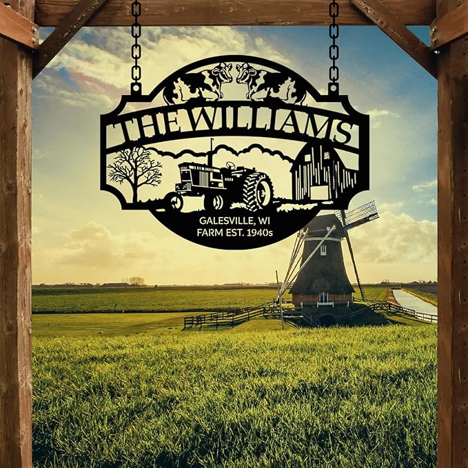 Personalized Metal Farm Sign, Customized Family Name Ranch Sign, Large Last Name Sign for Farmhouse Decoration, Outdoor Farm Wall Art, Welcome Sign, Entrance Gate Sign, Farm Lovers Gift, Garden Decor