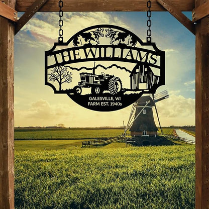 Personalized Metal Farm Sign, Customized Family Name Ranch Sign, Large Last Name Sign for Farmhouse Decoration, Outdoor Farm Wall Art, Welcome Sign, Entrance Gate Sign, Farm Lovers Gift, Garden Decor