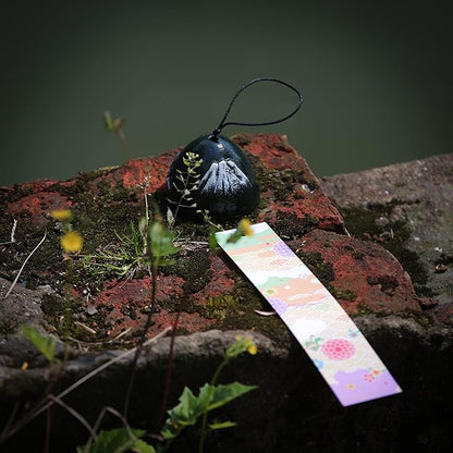 Japanese Wind Chime Cast-Iron Outdoor Ornament for Garden, Patio & Balcony, Hanging Metal Wind-Bell Decoration Gift, Blessing Pendant Windchimes & PVC Wind-Catcher, Mt. Fuji - Green
