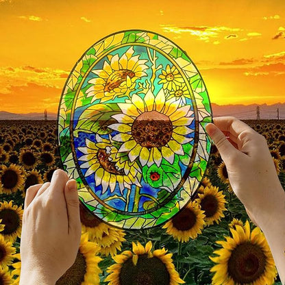 Sunflower Stained Glass Window Hanging Home Decor Suncatchers Indoor Window Gift for Mom Women Flower Lovers