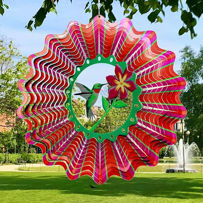 Goolyrusim Ruby-Throated Bird Wind Spinner, Hummingbird Wind Spinner for Yard and Garden, Hanging Wind Sculptures 3D Wind Catcher, Kinetic Metal Art Decorations Indoor/Outdoor Décor Ornament Gifts