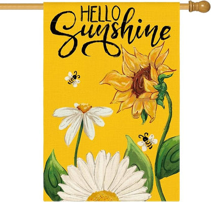 AVOIN colorlife Daisy Sunflower Hello Sunshine House Flag 28x40 Inch Double Sided, Summer Seasonal Holiday Burlap Yard Outdoor Decoration Yellow