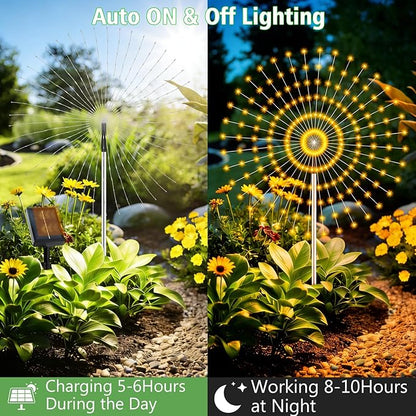 echosari Solar Garden Lights Outdoor, Total 6 Pack 720 LED Firework Lights with Auto On/Off 8 Modes IP65 Waterproof Landscape Light for Outdoor Yard Pathway Garden Decor (Warm White)