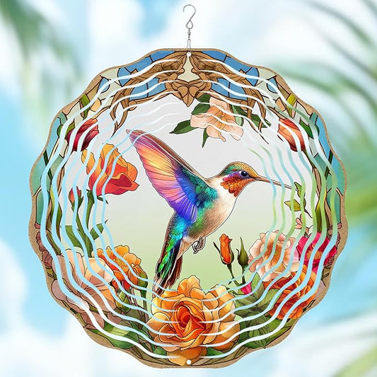 Wazzio Hummingbird Wind Spinner, Hummingbird Gifts for Women Men Mom Wife Grandma, 12" Metal Outdoor Indoor Hanging Ornament for Garden Porch Backyard, Gift for Birthday Thanksgiving Christmas