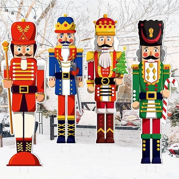 Geetery 4 Pcs Large Nutcracker Yard Sign with 16 Stakes 32 Inch Christmas Yard Decorations Outdoor Holiday Nutcracker Xmas Outside Lawn Decor for Garden Pathway Party(Red，Blue，Green,Classic)