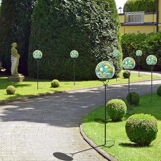 Solar Lights Outdoor Decorative Solar Mosaic Garden Stakes Cracked Glass Decorative Waterproof Outdoor Lights for Landscape Patio Yard Walkway Decoration Green
