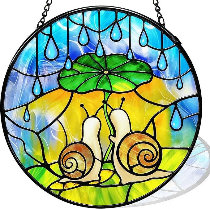 Stained Glass Suncatcher Window Hanging, Glass Sun Catchers Window Art, Suncatcher for Grandma/Mom/Women (Snail)