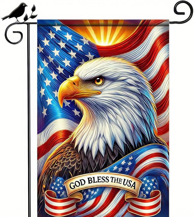 BlissYard God Bless America Patriotic Garden Flag 12x18 Inch Vertical Double Sided Eagle USA American Flag Yard 4th of July Independence Day Yard Flags Banner for Farm Outdoor Decorative Outside