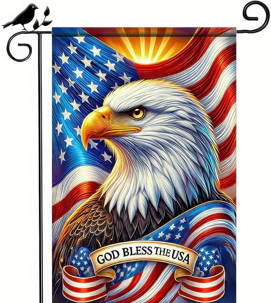 BlissYard God Bless America Patriotic Garden Flag 12x18 Inch Vertical Double Sided Eagle USA American Flag Yard 4th of July Independence Day Yard Flags Banner for Farm Outdoor Decorative Outside