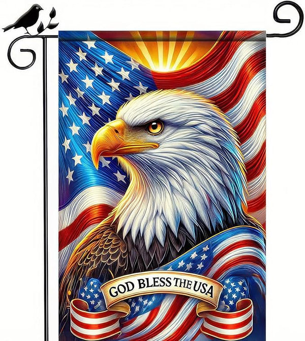 BlissYard God Bless America Patriotic Garden Flag 12x18 Inch Vertical Double Sided Eagle USA American Flag Yard 4th of July Independence Day Yard Flags Banner for Farm Outdoor Decorative Outside