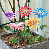 Metal Flowers for Outside, 4 Pack Decorative Garden Stakes with Spring Design, 16.5 Inch Handmade Iron Outdoor Metal Garden Decor, Flickering Daisy Yard Art for Patio Lawn