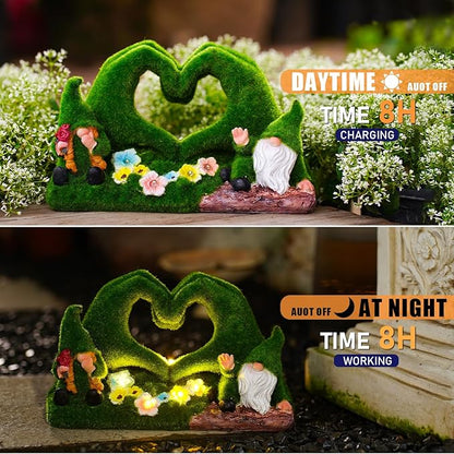 twinbling Garden Gnome Statue Heart-Shaped Moss Covered Outdoor Garden Decor Cute Gnomes Decorations for Home Patio Yard Balcony Lawn Decor Gifts for Mom Woman Grandma Dad