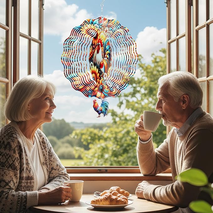 Chicken Wind Spinners Outdoor - Rooster Decor Hanging Kinetic Sculptures Metal Art Ornaments for Patio Yard Home Porch 3D Indoor Outside Decoration Birthday Gifts for Women Mom Grandma