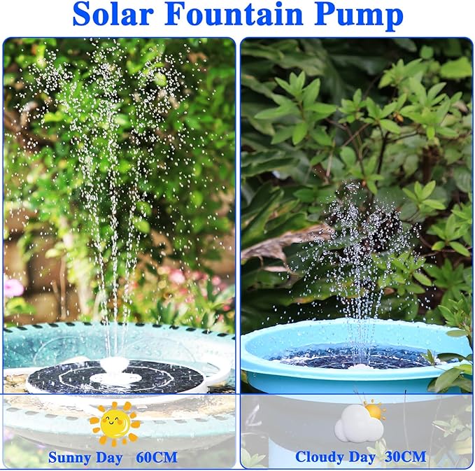 AISITIN 6.5W Solar Fountain for Bird Bath with 3000mAh Battery & Color Changing LED Light, 3 Anti-Drift Fixed Bracket & 8 Nozzles, Solar Water Fountain for Bird Bath, Garden, Pond, Patio, Courtyard
