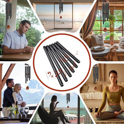 CELSOL 9''-13'' Large Aluminum Wind Chime Tubes, 0.78'' Dia., 1.2mm Wall, with 16ft Nylon Cord, Superior Sound, Wind Chime Parts Replacement, DIY Crafts for Garden, Patio, Home Decor, Gifts(Black)