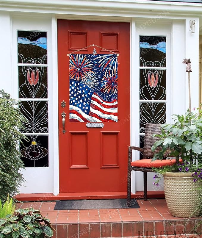 Patriotic 4th of July Floral House Flag 28x40 Inch Double Sided, Large Burlap Memorial Day Welcome Daisy Yard Flag for Summer Holiday Seasonal Outside Decoration