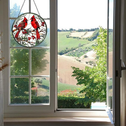 Cardinal Sun Catcher Stained Glass Window Hanging Cardinal Decor Lovers Gifts for Women Handmade Sun Catcher Decoration for Garden Home Housewarming Gifts