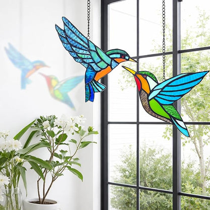 2 Packs Hummingbird Stained Glass Window,Real Handmade Stained Glass Window Hanging,Hummingbird Ornament,Suncatchers Decor for Women Mom Grandma Bird Lovers