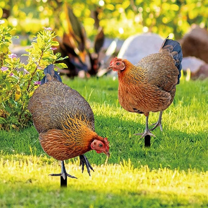 Garden Rooster Stake Hen Ornaments Decorative Figures Gift Figurines Animal Statue Stakes Realistic Chicken Sculpture for Farm Patio Outdoor, AB