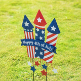 Glitzhome 30" H Patriotic Firecracker Yard Stake or Wall Décor,Happy 4th of July American Rocket Garden Sign for Independence Day Outdoor Lawn Patio Decor