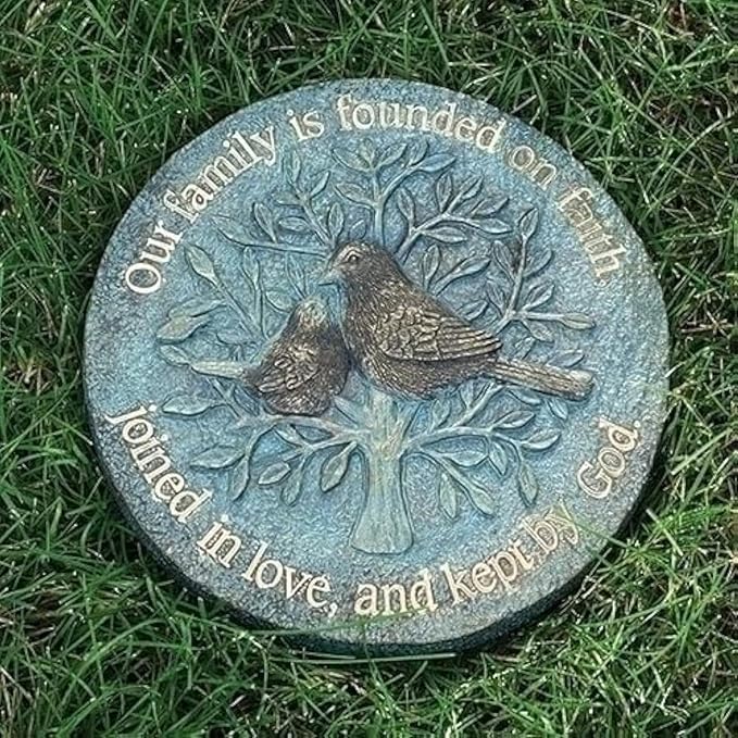 Roman Bronze Blue Patina Decorative Stepping Stone, Resin, Outdoor Decoration (9-inch Height, Family)