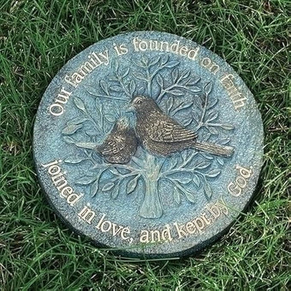 Roman Bronze Blue Patina Decorative Stepping Stone, Resin, Outdoor Decoration (9-inch Height, Family)