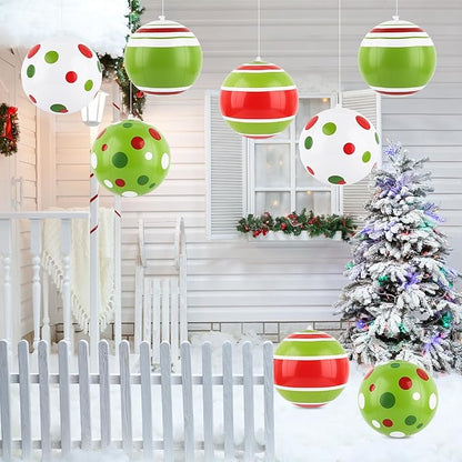 Christmas Inflatable Outdoor Decorations Christmas Balls Blow Ups Decorations Set of 8 PVC Colorful Green Red White Xmas Yard Decor Hanging Ornaments for Party Indoor Outdoor Garden Lawn Decor